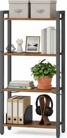 Estante 24 x 40 x 107 cm com 4 prateleiras abertas, em castanho vintage e preto