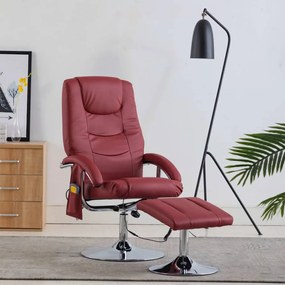Cadeira massagens + apoio pés couro artif. vermelho tinto
