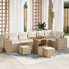 Conjunto de Sofás VidaXL 9 Peças com Almofadas Bege Rattan Poliéster A
