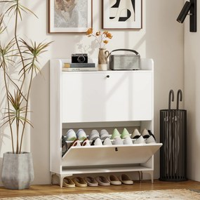 Sapateira com capacidade para 16 pares, com 2 gavetas rebatíveis e prateleiras ajustáveis, 80 x 24 x 101 cm, branco