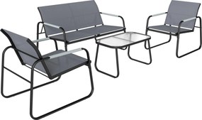 Outsunny Conjunto de Jardim Exterior com 1 Sofá de 2 Lugares 2 Poltronas e Mesa com Tampo de Vidro Temperado Textilene Respirável Cinzento | Aosom Portugal