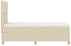 Cama com Molas Com Colchão &amp; LED Creme 100x200 cm Tecido