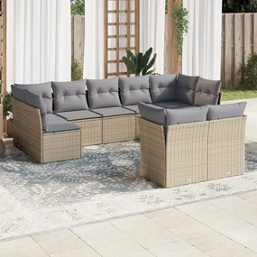 9 pcs conjunto de sofás p/ jardim com almofadões vime PE bege