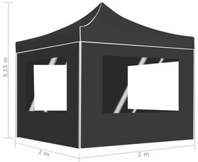 Tenda dobrável profissional com paredes alumínio 2x2m antracite