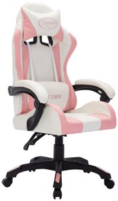 Cadeira estilo corrida c/ luzes LED RGB couro artif. rosa/preto