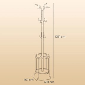 Cabide com porta-guarda-chuvas, 12 ganchos 40 x 40 x 175 cm preto