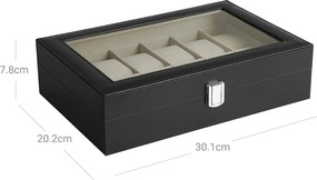 Caixa para relógios com 12 compartimentos 30,1 x 20,2 x 7,8 cm Preto + Bege