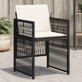 Cadeiras de jardim com almofadões 4 pcs vime PE preto