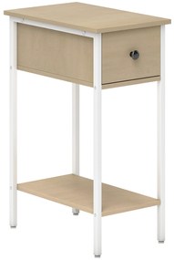 HOMCOM Mesa Auxiliar Estreita Mesa Auxiliar Industrial com Gaveta Prateleira Aberta e Estrutura Metálica 25x39,8x58,2 cm Madeira | Aosom Portugal