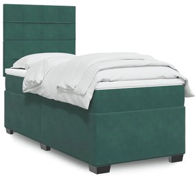 Cama com molas/colchão 90x200 cm veludo verde-escuro