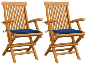 vidaXL Cadeiras de jardim c/ almofadões azul real 2 pcs teca maciça