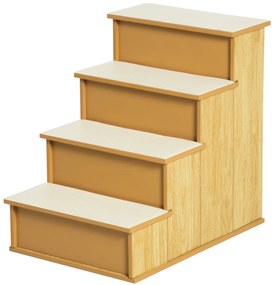 PawHut Escada para Animais de Estimação de 4 Degraus Escada para Cães e Gatos com Tapetes Antideslizantes Removíveis 40x59x54,2 cm Madeira e Creme | Aosom Portugal