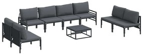Conjunto de Sofá de Jardim 9 pcs Cinzento-escuro Aço