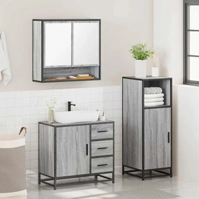 3 pcs Conjunto móveis casa de banho madeira proc. cinza sonoma