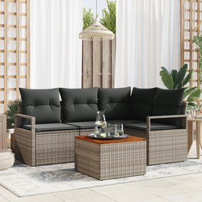 Conjunto de Sofás de Jardim de 5 Peças com Almofadas Cinzas de Rattan
