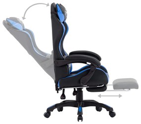 Cadeira estilo corrida c/ apoio pés couro artificial azul/preto
