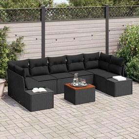 vidaXL Conjunto de Sofá de Jardim com Almofadas Preto Polirattan Acácia