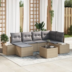 vidaXL Conjunto de Sofá de Jardim com 7 Peças e Almofadas em Rattan Polipropileno Preto