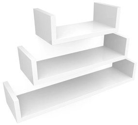 Conjunto de 3 prateleiras de parede SONGMICS, prateleiras flutuantes, 30, 45 e 60 cm, acabamento brilhante, decorativas, criativas, para quarto, sala de estar, cozinha e corredor, carga máxima de 15 kg, branco LWS66W