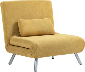 Sofá Cama Individual 3 em 1 Estofada em Padrão Dente de Cão com Encosto Ajustável de 5 Níveis 80x75x83 cm Amarelo