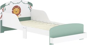 AIYAPLAY Cama Infantil para Crianças +3 Anos 70x140 cm em Madeira com Armazenamento e Desenho de Leão para Quarto Verde | Aosom Portugal