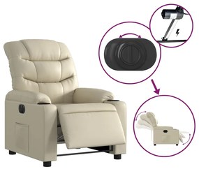 Poltrona reclinável elétrica couro artificial cor creme