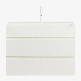 Conjunto De Móvel De Casa De Banho Em Madeira E Chapa De Freixo Com Lavatório Integrado Ona Branco & Sem Espelho & Branco - Sklum