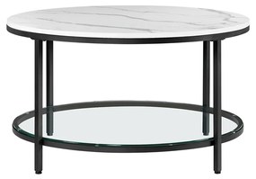 Mesa de centro redonda com 2 prateleiras para sala de estar 80 x 44,5 cm (Ø x H) aspeto de mármore branco, moldura preta