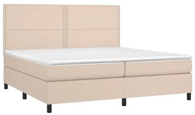 Cama box spring c/colchão/LED 200x200cm couro artif. cappuccino