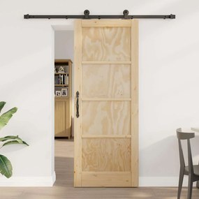 Porta de Correr vidaXL com Conjunto de Ferragem 78x202 cm Madeira Sóli