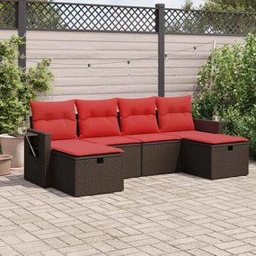 6 pcs conjunto de sofás jardim c/ almofadões vime PE castanho