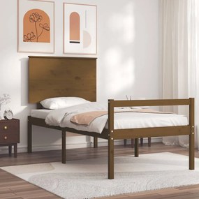 Estrutura cama cabeceira 90x200 cm madeira maciça castanho-mel