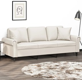 vidaXL Sofá 3 lugares c/ almofadas/almofadões 180cm couro artif. creme