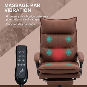 Cadeira de escritório com função de massagem e aquecimento, altura ajustável, encosto reclinável, 66 x 74 x 121,5 cm, castanha