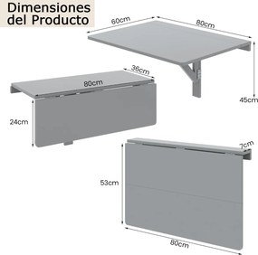 Mesa dobrável para parede 80 x 60 x 45 cm Mesa rebatível para espaços pequenos Secretária dobrável cinzenta
