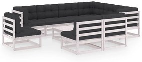 vidaXL 10 pcs conj. lounge de jardim c/ almofadões pinho maciço branco