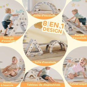 Triângulo de escalada infantil 8 em 1, arco de escalada, rampa dupla para escalar e deslizar, 279 x 80 x 69 cm, cinzento