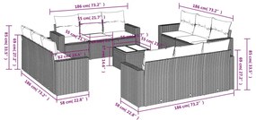 13 pcs conjunto sofás p/ jardim c/ almofadões vime PE castanho