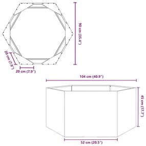 Vaso/floreira de jardim hexagonal 104x90x45 cm aço galvanizado