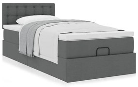 Estrutura cama otomana colchão 100x200cm tecido cinzento escuro