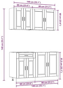 4 peças armário de cozinha conjunto Kalmar madeira velha