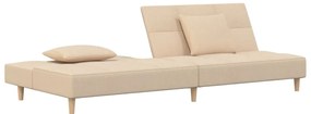 Sofá-cama 2 lugares com duas almofadas tecido cor creme