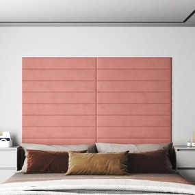 vidaXL Painel de parede 12 pcs 90x15 cm veludo 1,62 m² rosa