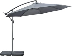 Outsunny Guarda-sol suspenso, guarda-sol de jardim, inclui base em cruz, resistente às intempéries, 292 cm x 292 cm x 247 cm, cinza | Aosom Portugal