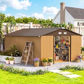 Abrigo de Jardim Metálico 340x386x200cm Abrigo de Exterior para Armazenamento de Ferramentas com estrutura Base Incluida (PISO NÃO INCLUIDO) 4 Janelas