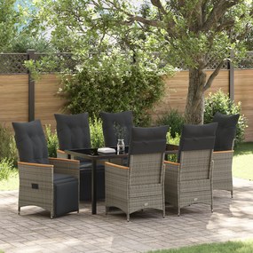 vidaXL Conjunto de Jantar de Jardim de 7 Peças com Almofadas Cinza Vime PE