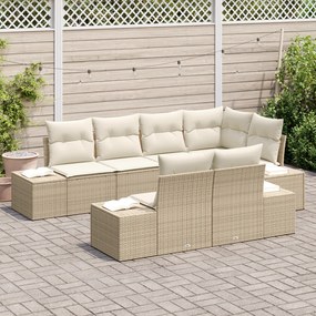 Conjunto de Sofá de Jardim de 7 Peças com Almofadas Bege Rattan Polipr