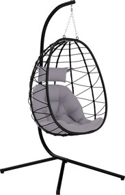 Outsunny Cadeira Suspensa com Suporte Baloiço Jardim com Cesto Dobrável Almofada e Apoio de Cabeça 98x95x198 cm Cinzento | Aosom Portugal