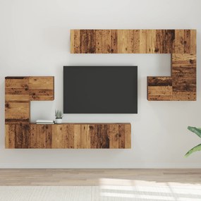 vidaXL Conjunto de móvel de TV com armazenamento com porta 8 pcs Madeira Antiga