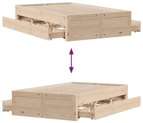 Cama sem colchão com gavetas 120x190 cm madeira de pinho maciça